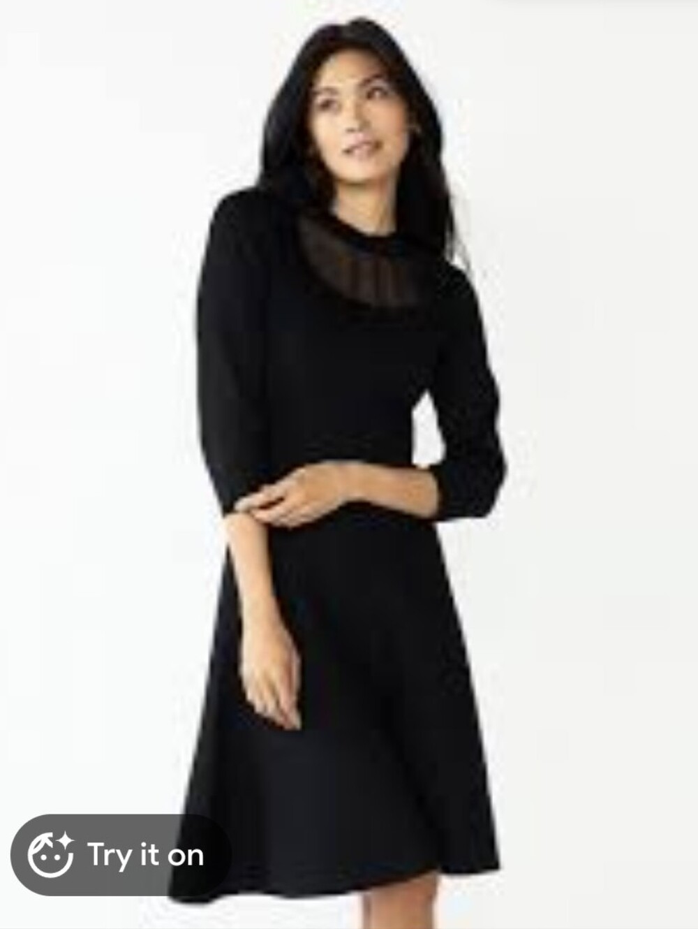 Draper James RSVP Black Knit Sweater Dress Mesh Swiss Dot Yoke Ruffles Size S